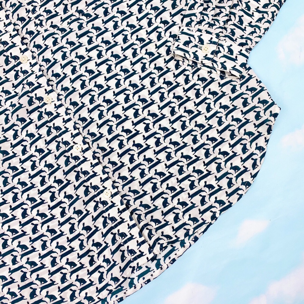 Ann Taylor LOFT Bunny Rabbit Print Button Up Top - Picture 2 of 4